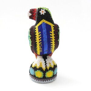 Small Huichol Eagle Figurine Beaded Multiple Colors 5" Mexico Artisan